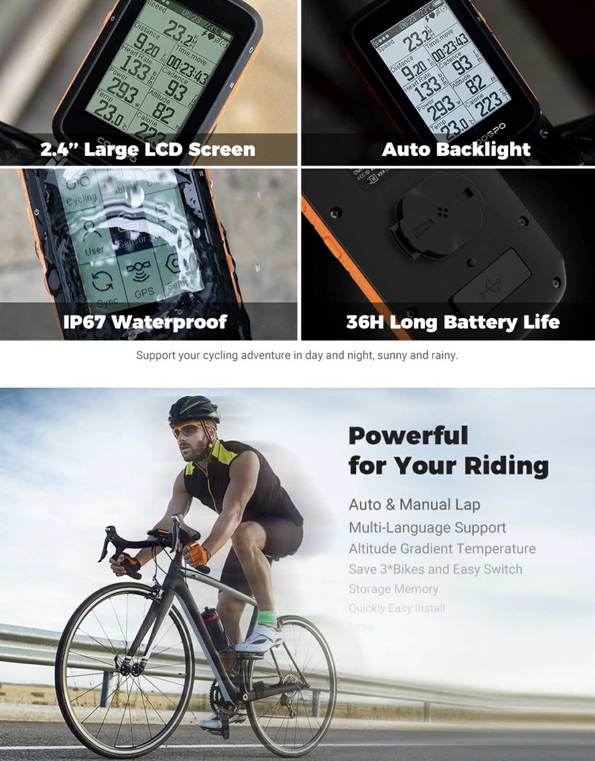 CooSpo GPS Cycling Computer Wireless Bike Speedometer | BC200