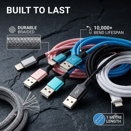 5PC Set USB-A to Lightning Flexible TPE Braided Charging & Data Cable | 1m
