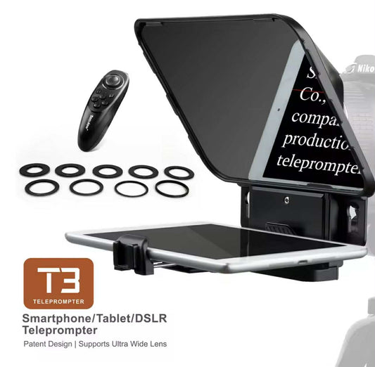 DESVIEW T3 Teleprompter Smartphone Tablet Camera DSLR Wide Angle Lens W/Remote