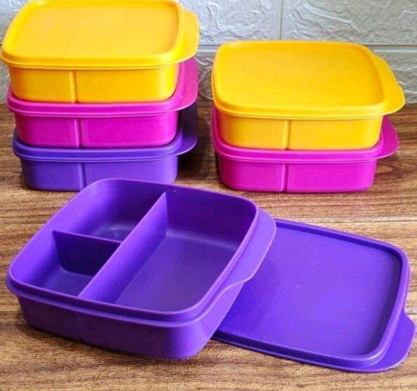 Tupperware Lolly Tup 550ml 2 set Divided Square Lunch Box