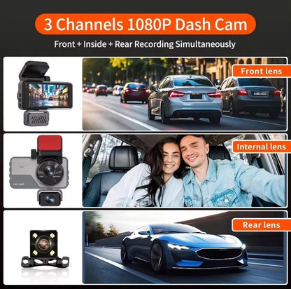 3 Cameras Dash Camera FHD Night Vision W/Display & APP