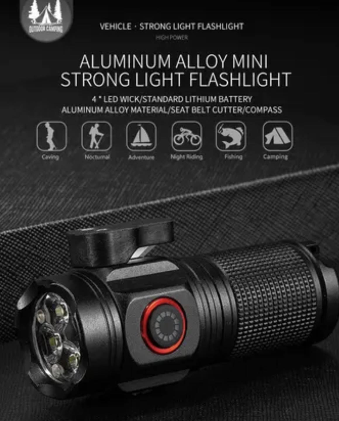 LED Flashlight Mini Adventure Torch Portable Strong Lamp W/Tail Magnet Pen Clip or Safety Belt Cutter