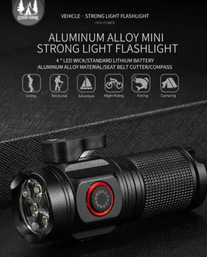 LED Flashlight Mini Adventure Torch Portable Strong Lamp W/Tail Magnet Pen Clip or Safety Belt Cutter