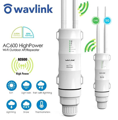 WAVLINK AC600 Dual Band Outdoor Wi-Fi Range Extender W/2*Antenna