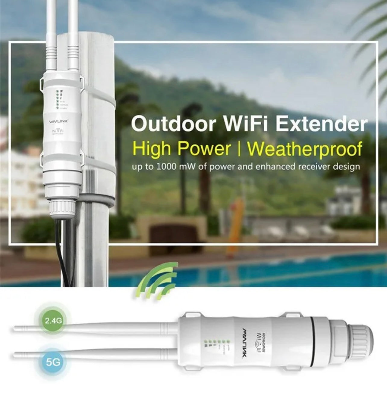WAVLINK AC600 Dual Band Outdoor Wi-Fi Range Extender W/2*Antenna