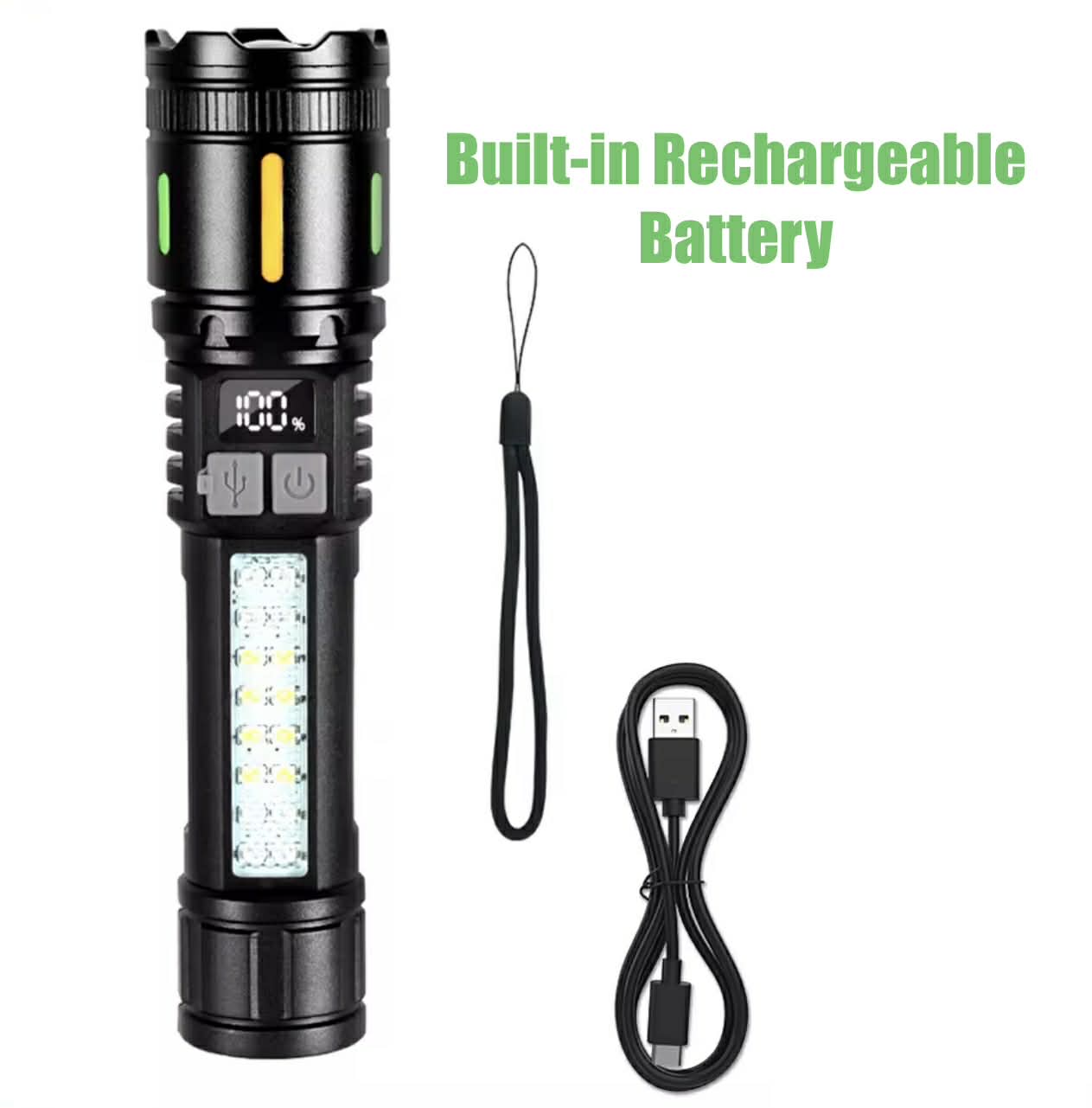 Handheld White Laser Wick Flashlight + 16*LED Side Light