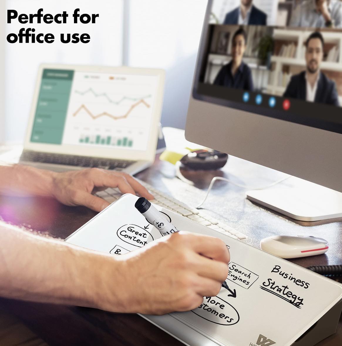 WIZJAM Desktop Glass Whiteboard W/Marker+Eraser