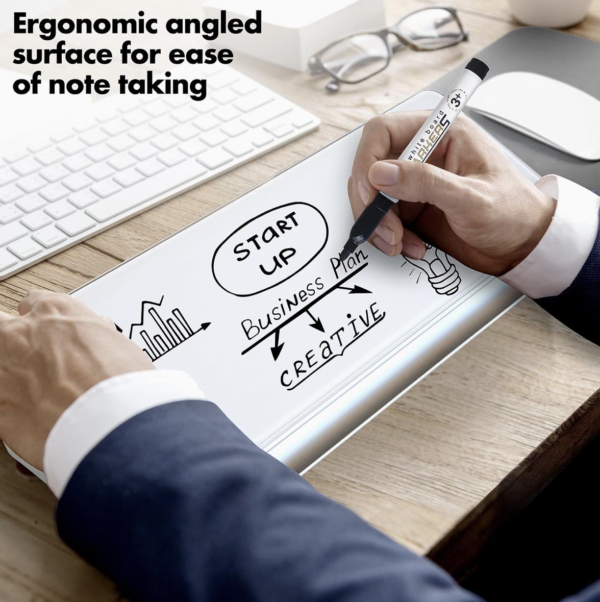 WIZJAM Desktop Glass Whiteboard W/Marker+Eraser