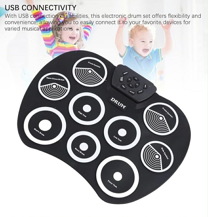 Electronic Roll Up Drum Kit: 9-Pad W/Foot Pedals & Drumsticks