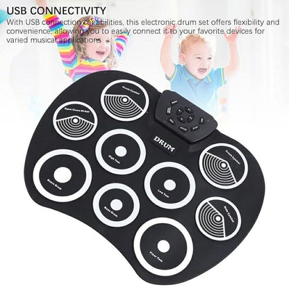 Electronic Roll Up Drum Kit: 9-Pad W/Foot Pedals & Drumsticks