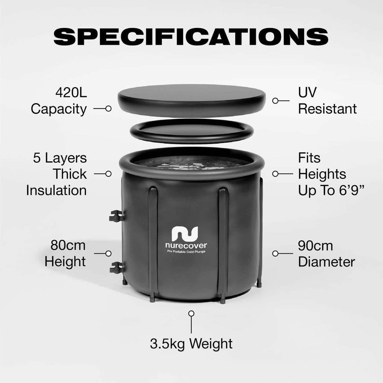 NURECOVER PodPro Portable Ice Bath W/LED Light Strip