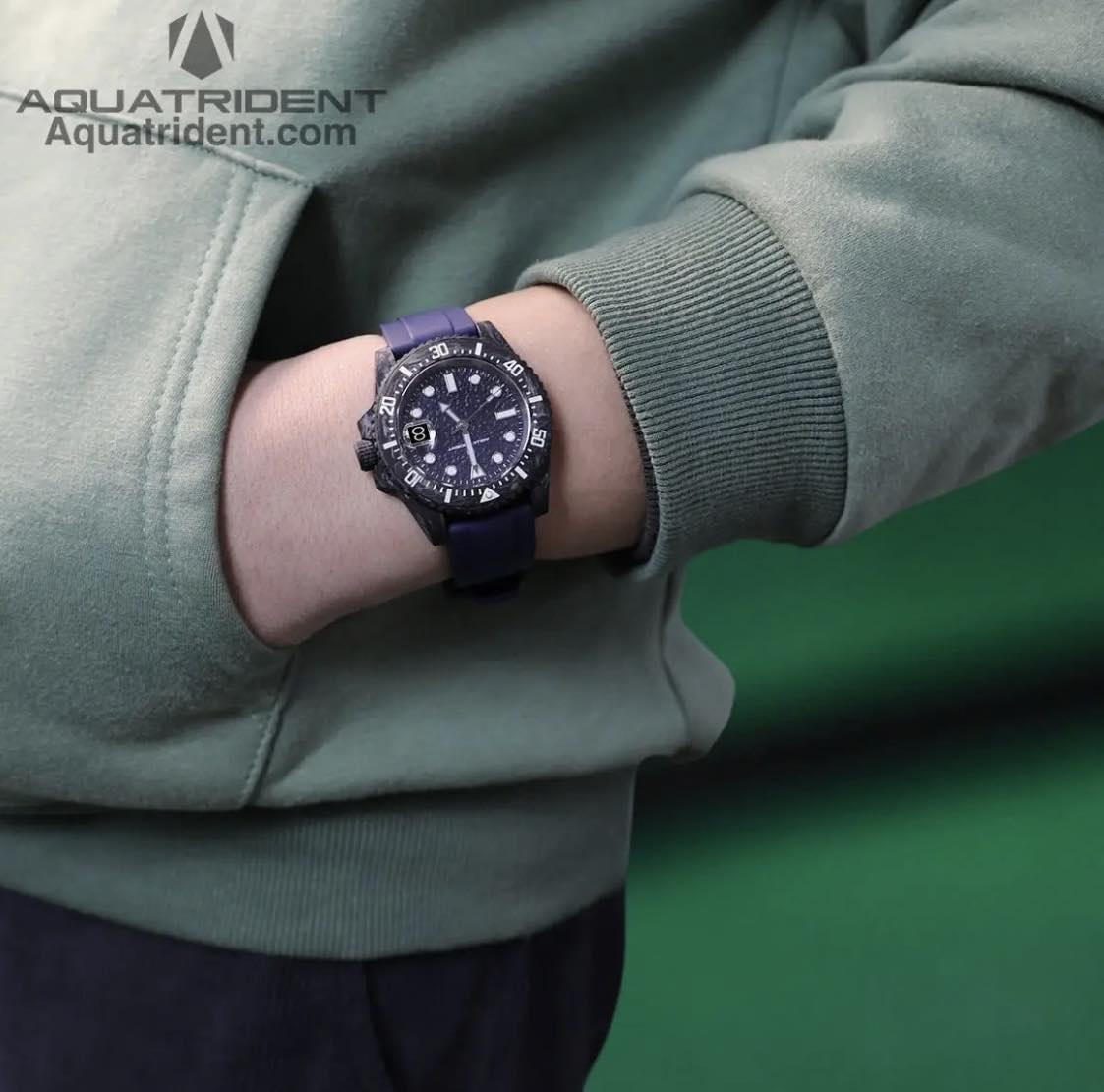 Neptune Carbon Fiber Watch Navy Blue Dial/ Blue Strap 40mm