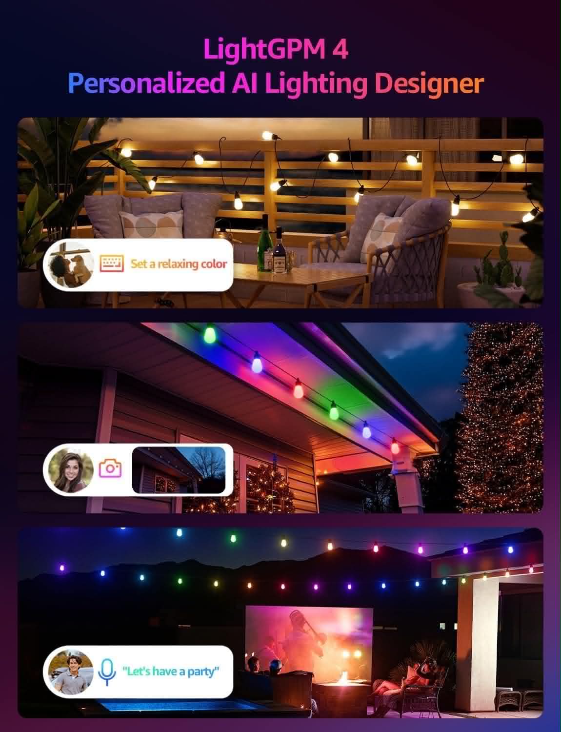 Lepro ZB1 AI Smart Outdoor String Lights W/APP | 15M