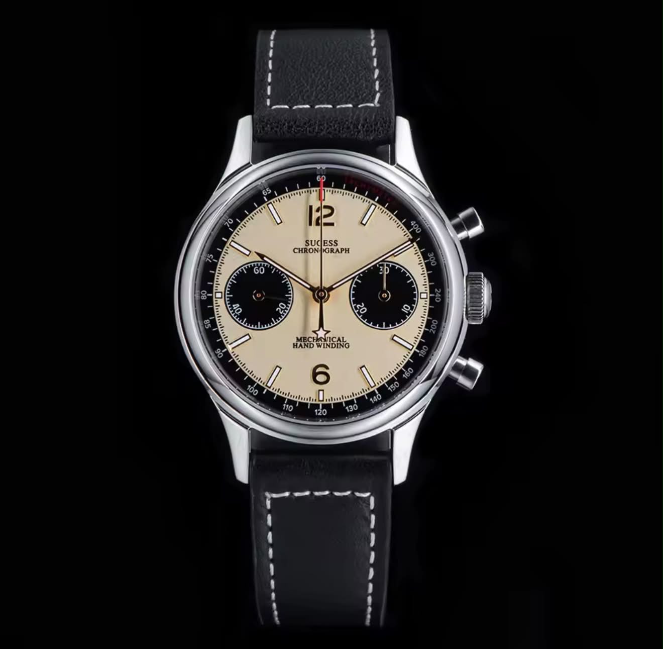 SUGESS 38mm Panda Chrono Heritage Mechanical Watch Hand Winding