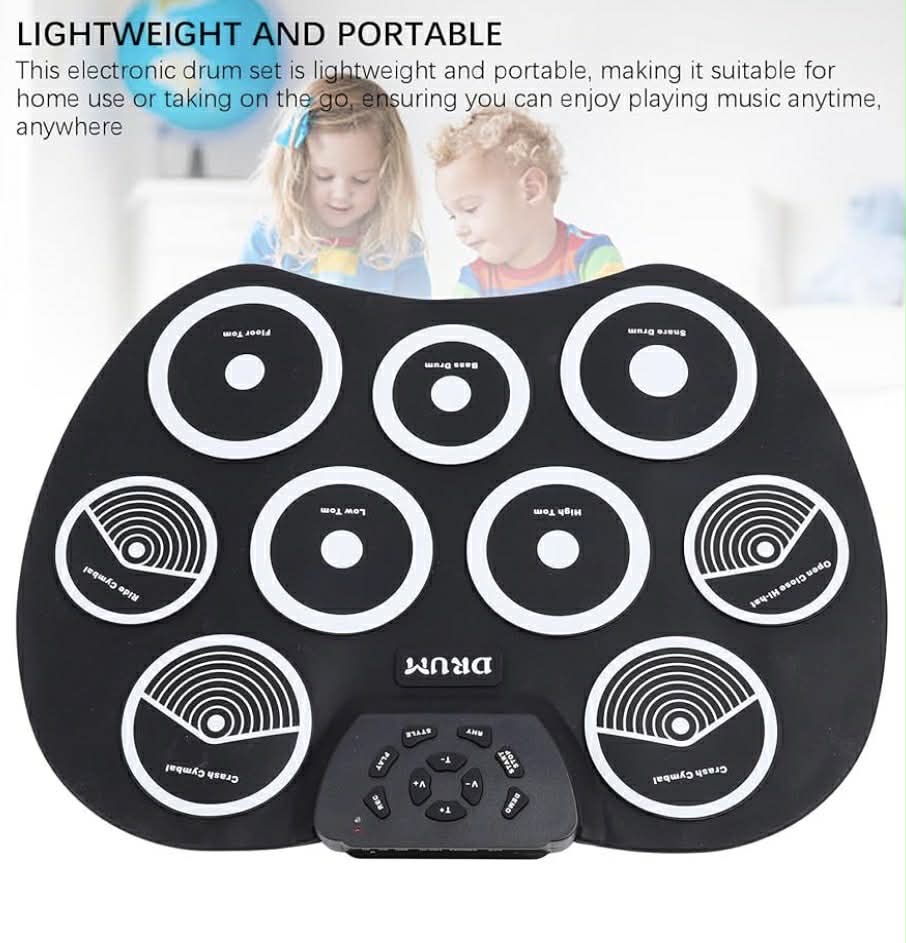 Electronic Roll Up Drum Kit: 9-Pad W/Foot Pedals & Drumsticks