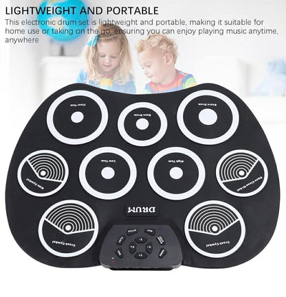 Electronic Roll Up Drum Kit: 9-Pad W/Foot Pedals & Drumsticks