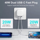 Dual USB-C Port Power Adapter Type C Plug Compatible with iPhone 14 Pro Max iPad