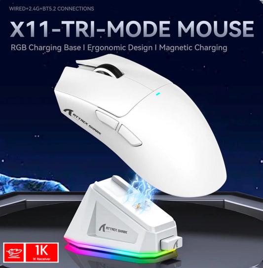 ATTACK SHARK X11 Gaming Mouse W/Magnetic Charging Dock RGB LED