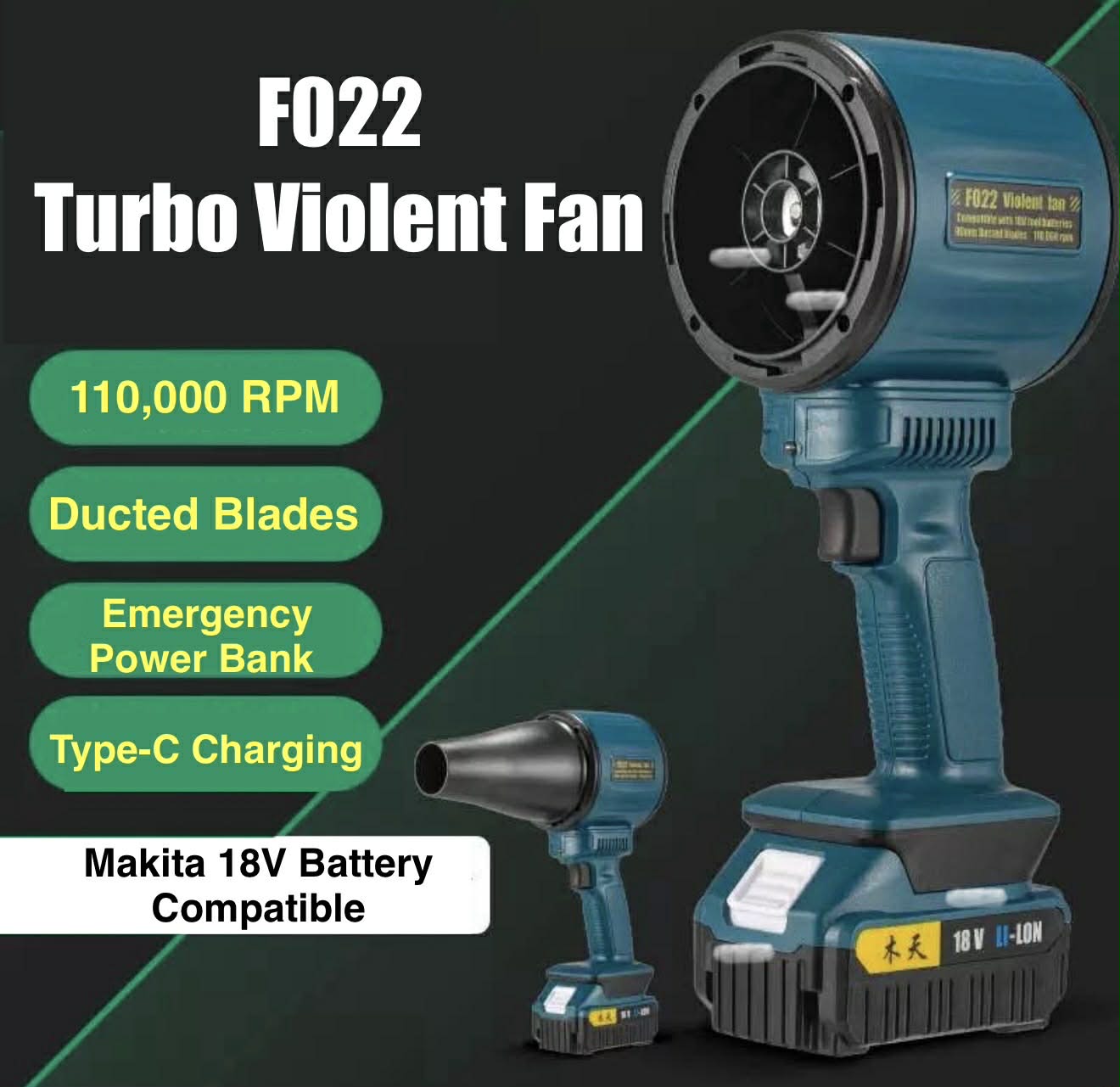Violent Fan F022 Big Turbojet Blower W/Battery | Makita