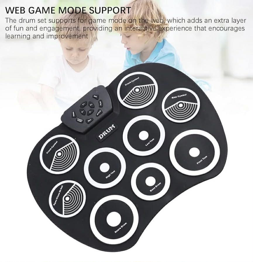 Electronic Roll Up Drum Kit: 9-Pad W/Foot Pedals & Drumsticks