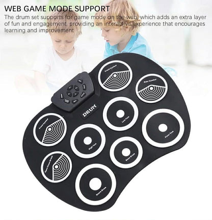 Electronic Roll Up Drum Kit: 9-Pad W/Foot Pedals & Drumsticks