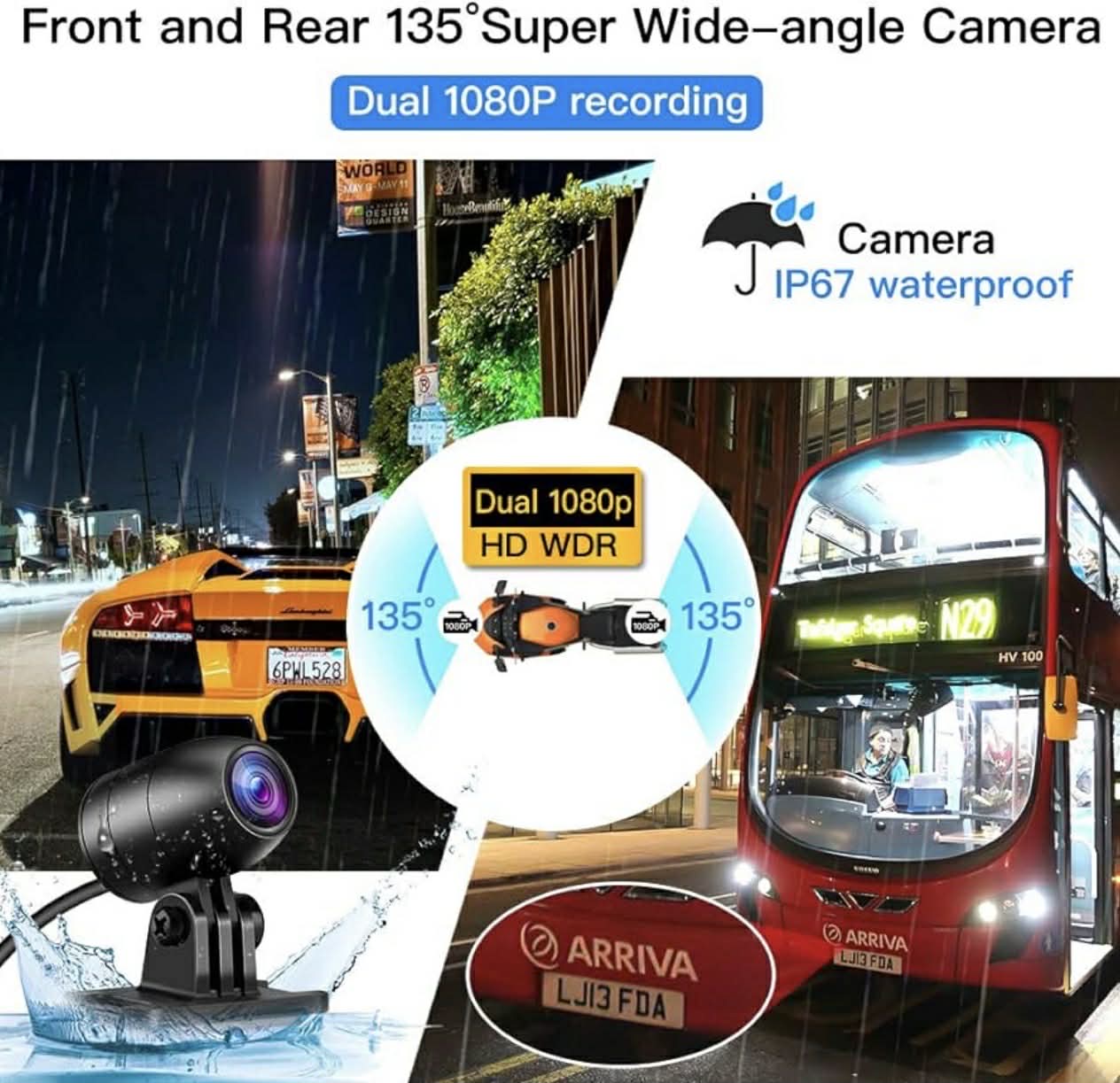Blueskysea B1M Dual Channel WiFi Motorcycle Dashcam
