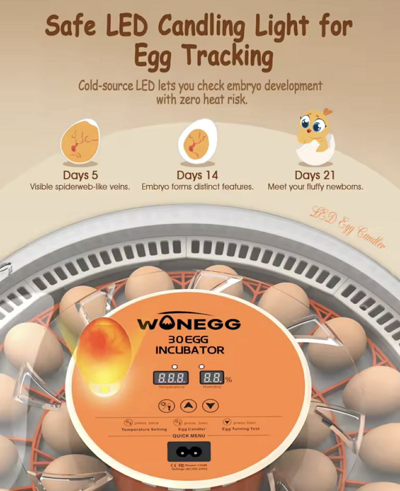 WONEGG 30 EGG Incubator High Hatching Rate Auto Turning