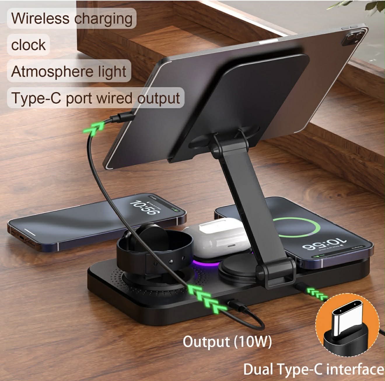 6-IN-1 Wireless Charger Dock Station W/Clock LED | Y21