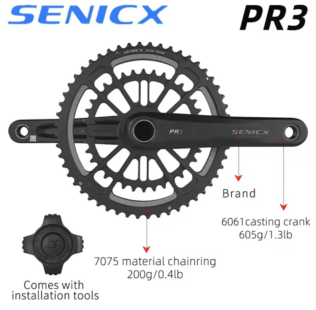 SENICX PR3 Bicycle Crankset 2X11S 46/30T