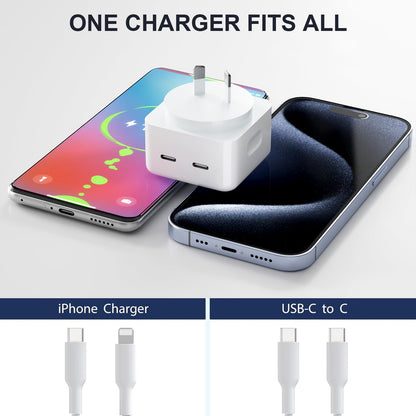 iPhone Fast Charger 35W Dual USB-C Charger 2-Port Power Adapter