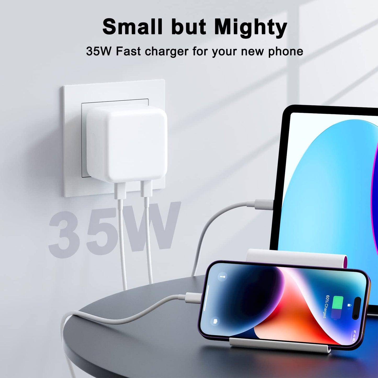 iPhone Fast Charger 35W Dual USB-C Charger 2-Port Power Adapter