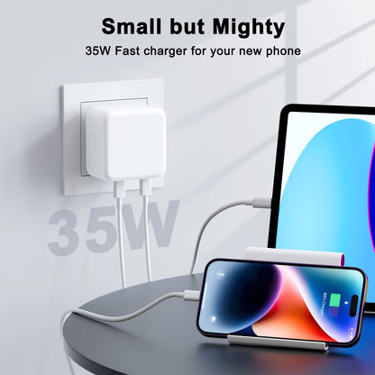 iPhone Fast Charger 35W Dual USB-C Charger 2-Port Power Adapter