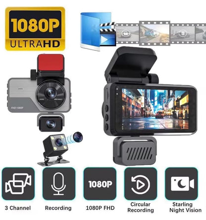 3 Cameras Dash Camera FHD Night Vision W/Display & APP