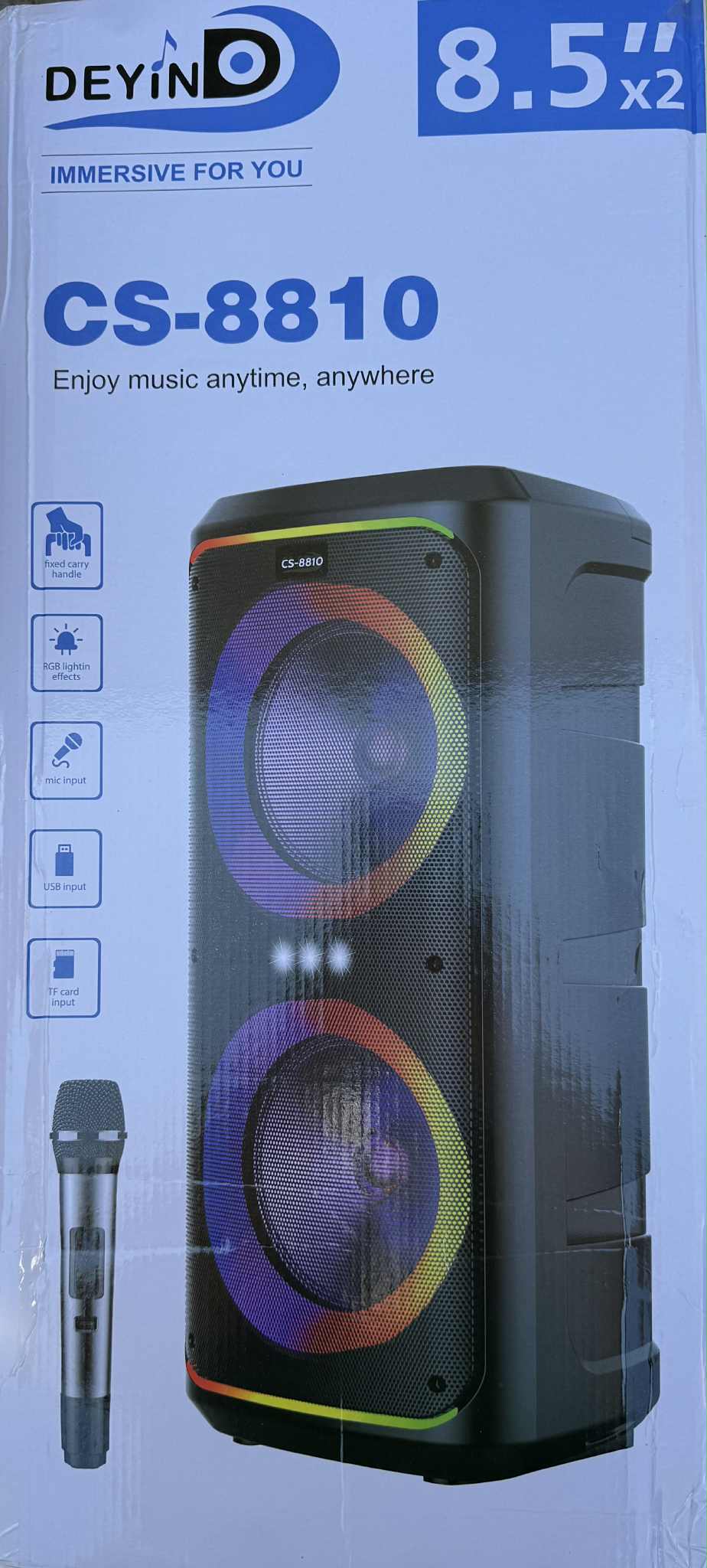 DEYIND BT Speaker 8.5”x2 Karaoke W/Wireless Mic | CS-8810
