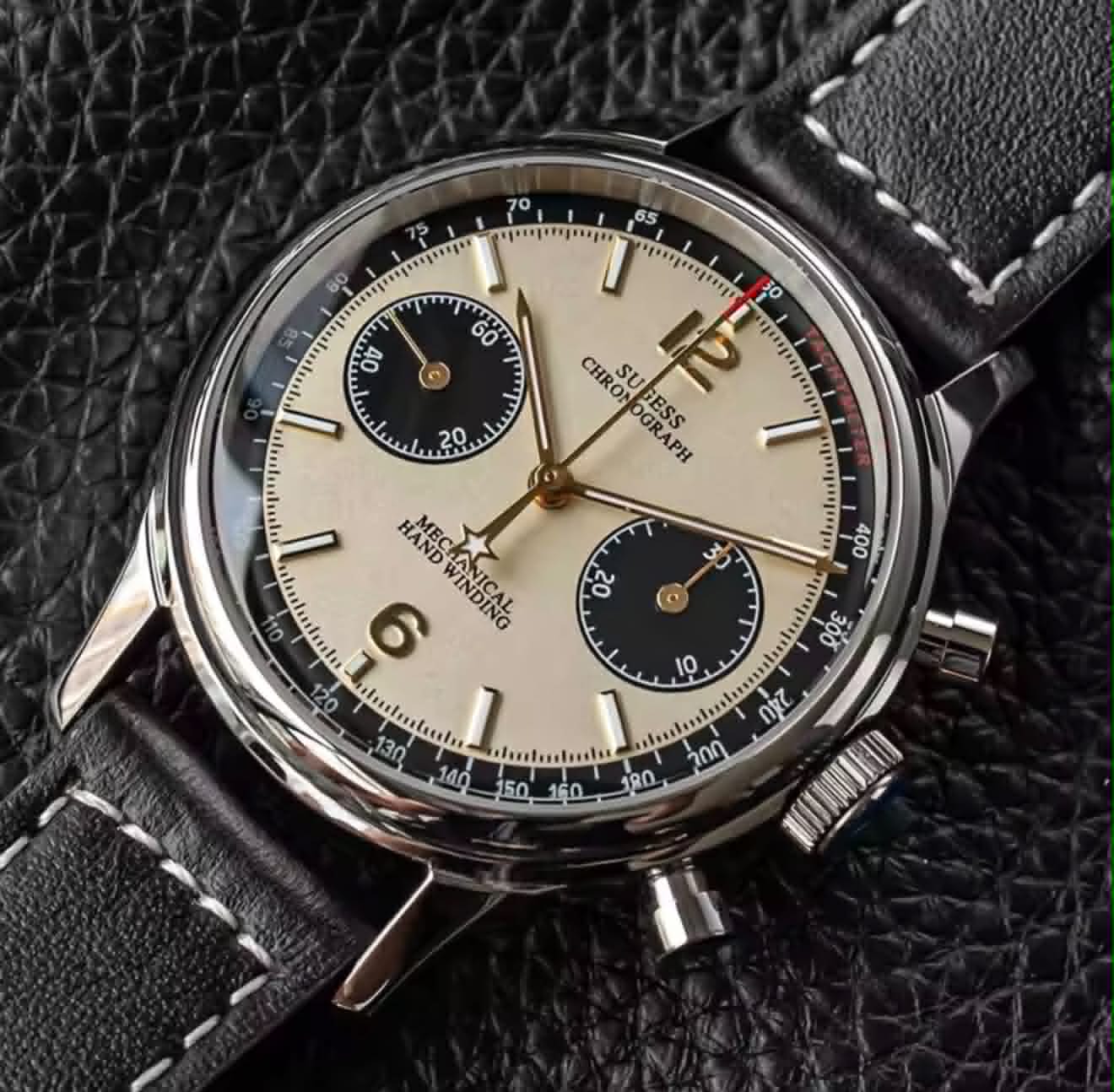 SUGESS 38mm Panda Chrono Heritage Mechanical Watch Hand Winding