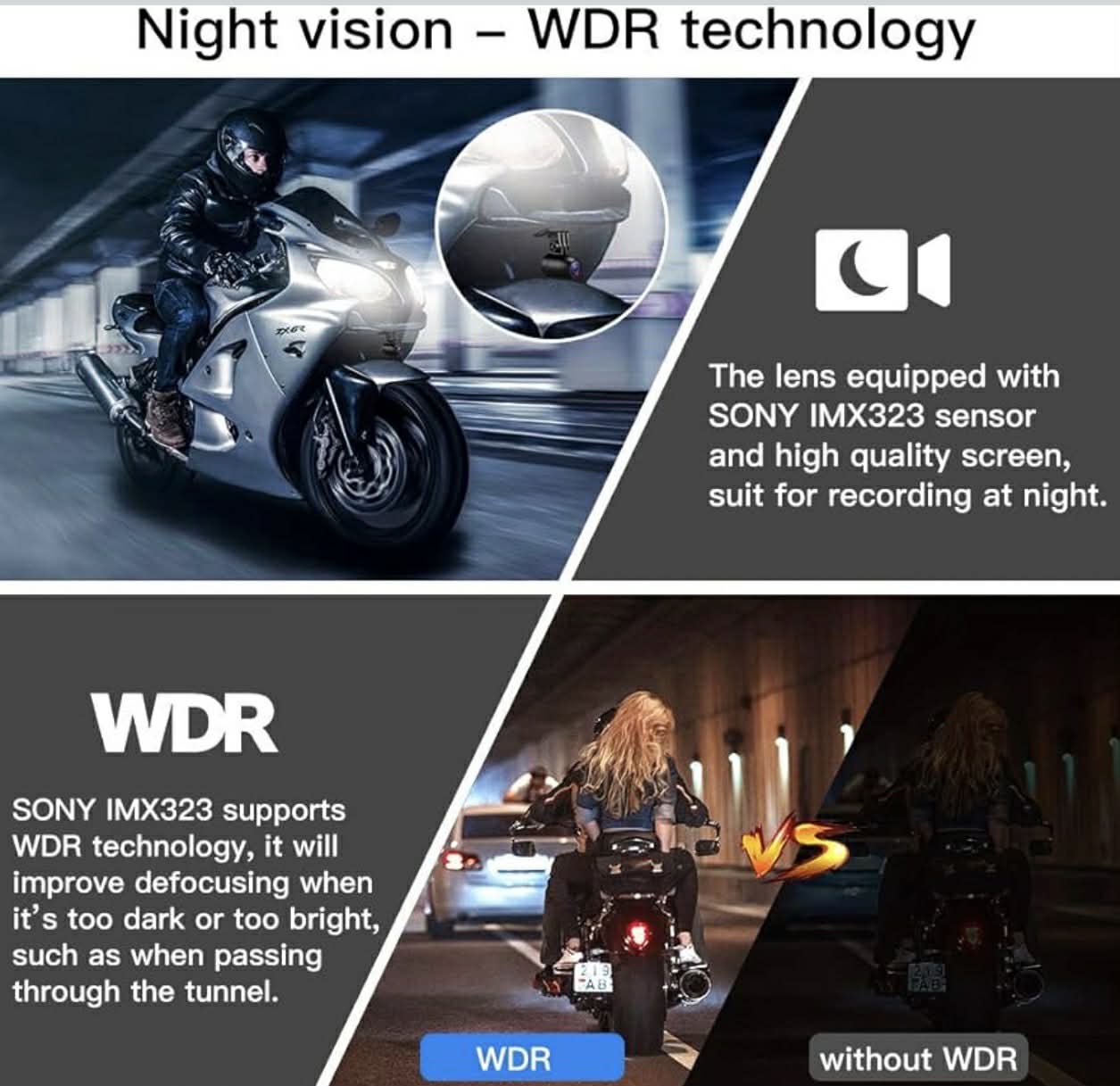 Blueskysea B1M Dual Channel WiFi Motorcycle Dashcam