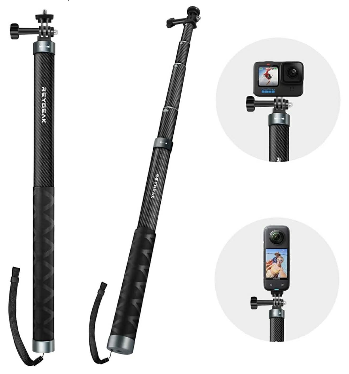 REYGEAK Carbon Fiber Selfie Stick Monopod | Action Cam