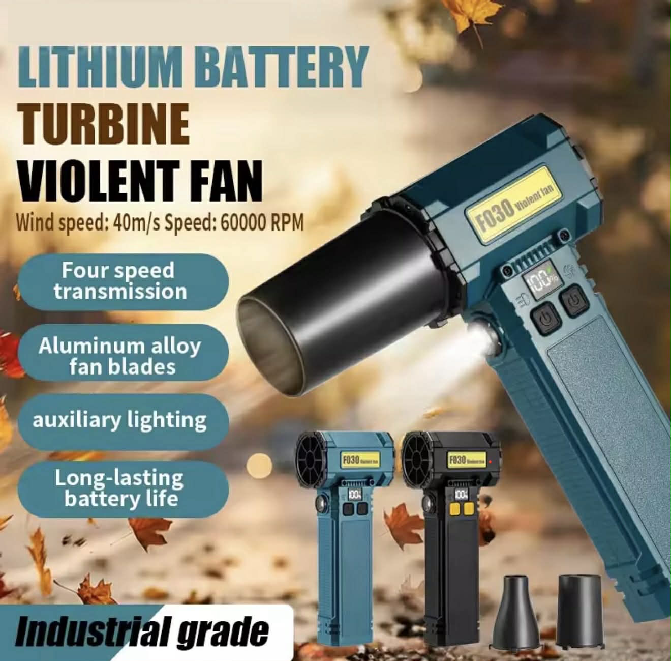 F030 Violent Fan Dual Blow-Suction W/Light+2*Attachments