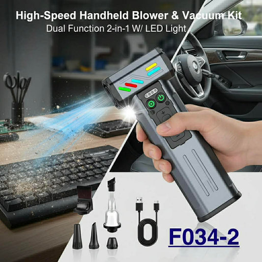 High-Speed Handheld Blower & Vacuum Kit W/LED Light | F034-2