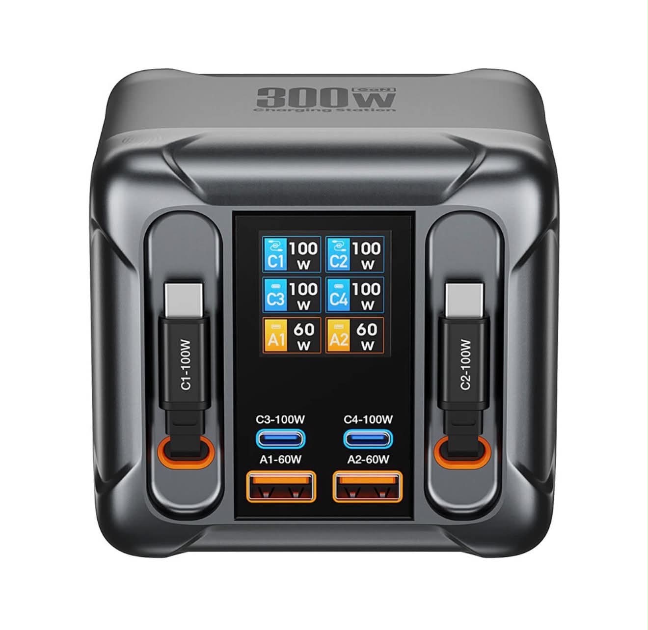 300W GaN USB Desktop Charger Station W/Retractable Cable
