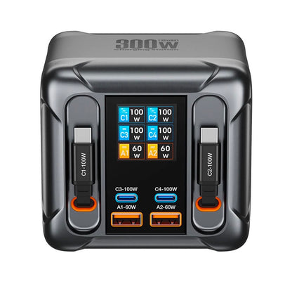 300W GaN USB Desktop Charger Station W/Retractable Cable