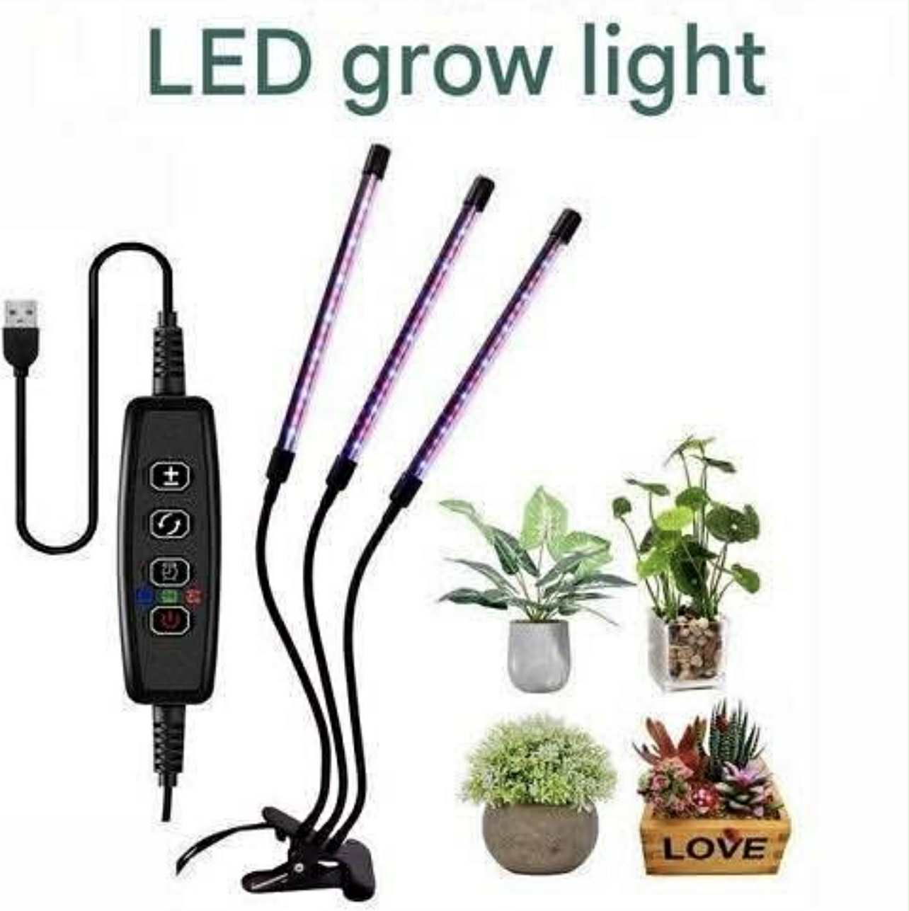 Plant Grow Light – LED Three-Head Clip Type Full-Spectrum USB