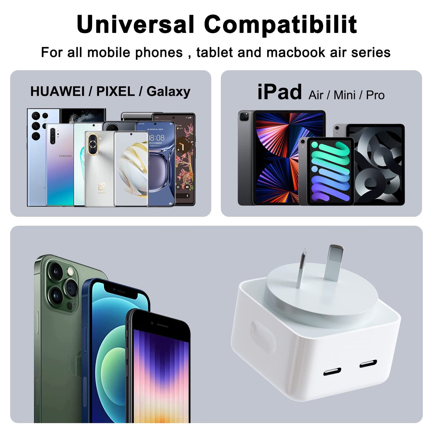 iPhone Fast Charger 35W Dual USB-C Charger 2-Port Power Adapter