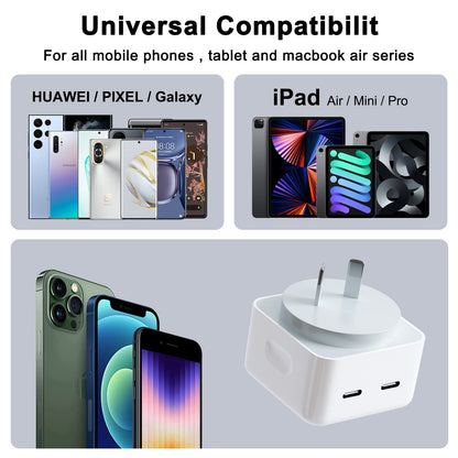 iPhone Fast Charger 35W Dual USB-C Charger 2-Port Power Adapter