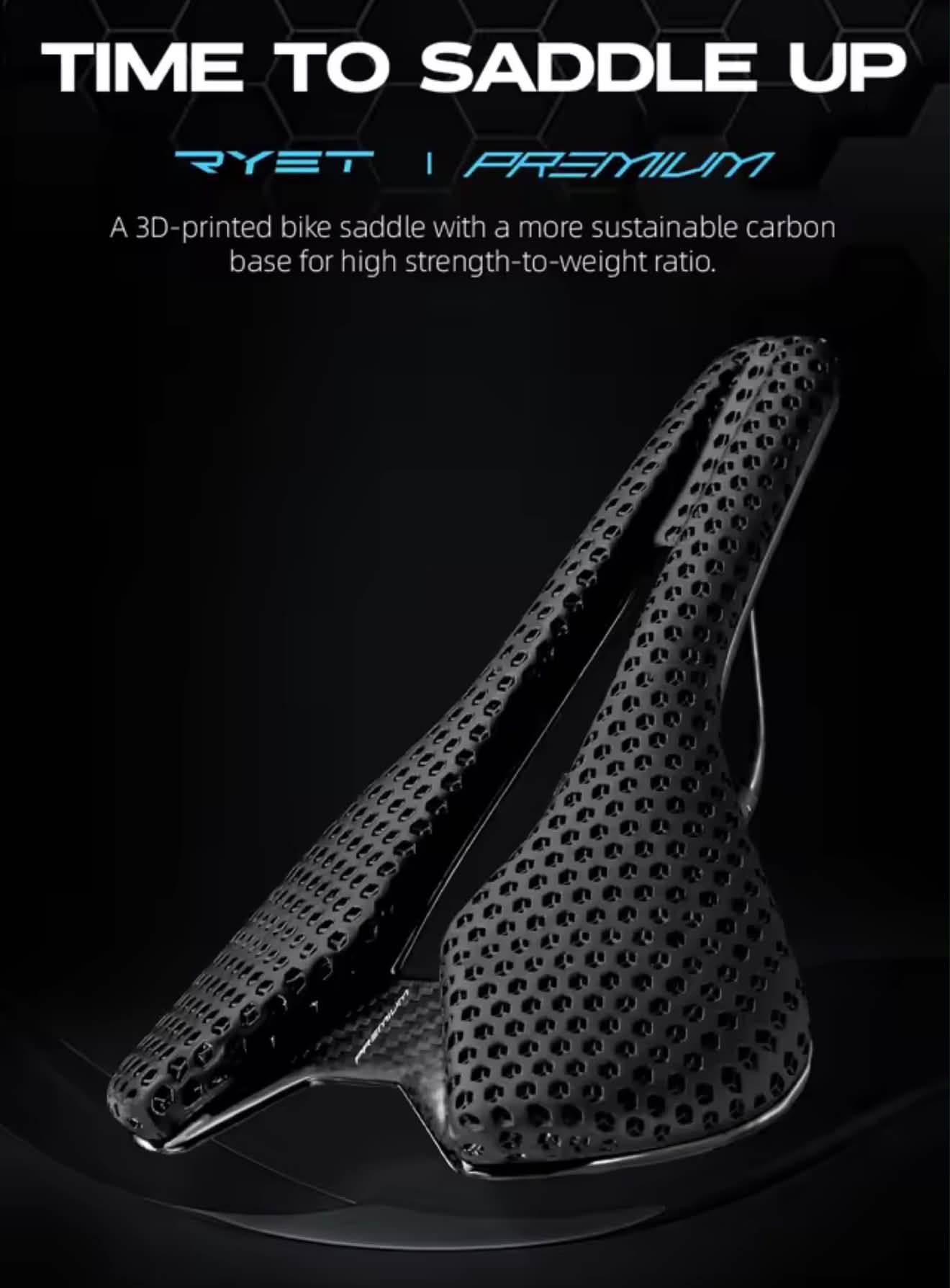 RYET Carbon PREMIUM 3D-Printed Honeycomb Bicycle Saddle | SD-T60-3D