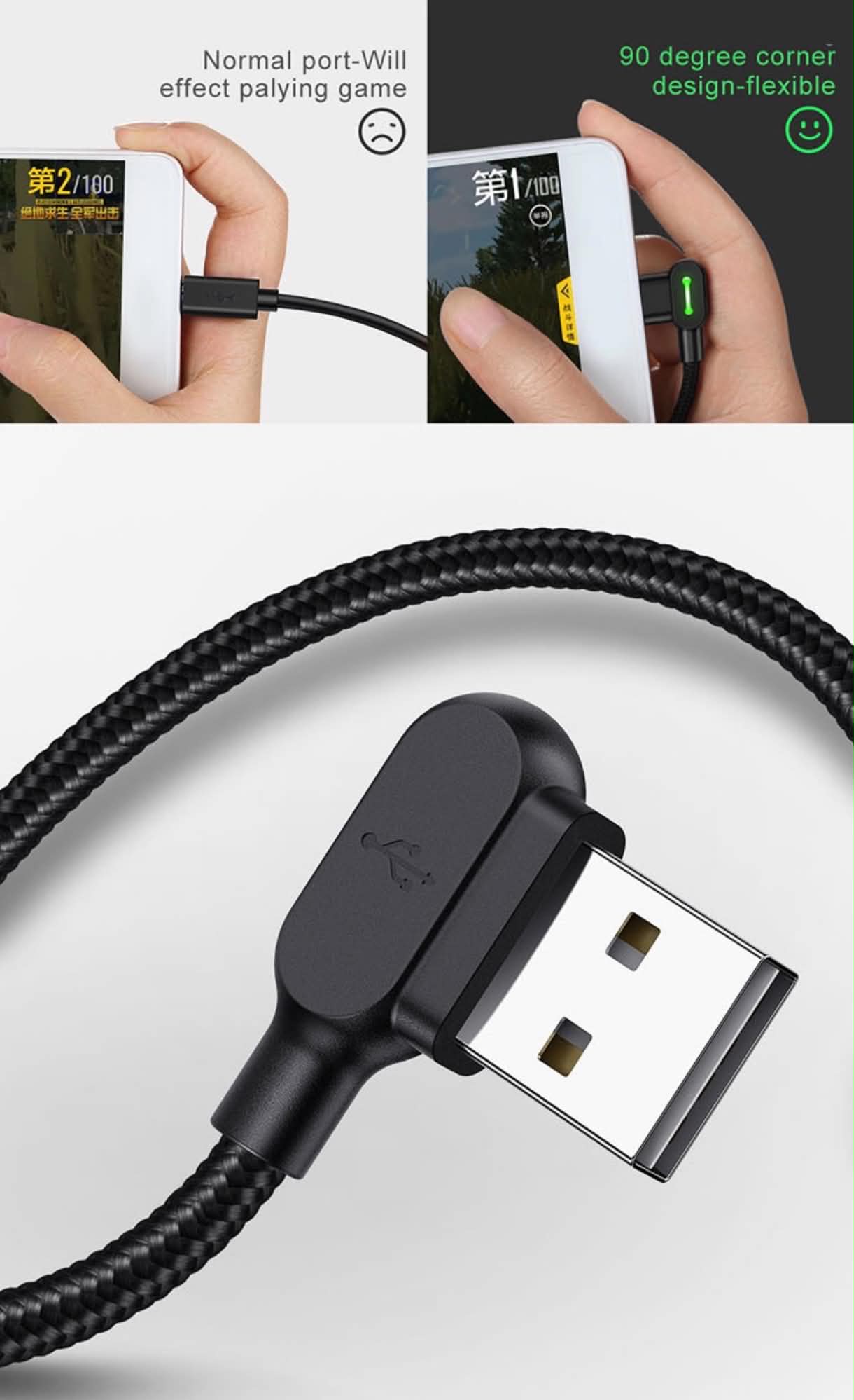 2PK Mcdodo CA-5772 USB A to Micro-USB 90° Charging & Data Transfer Cable W/Lights
