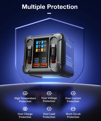 300W GaN USB Desktop Charger Station W/Retractable Cable