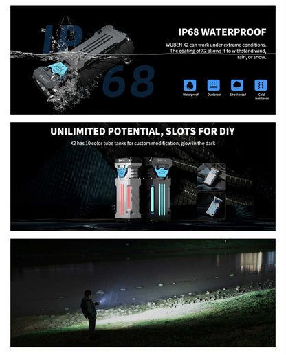 WUBEN X-2 Mini Rechargeable Flashlight 2500Lumen 6 Lighting Modes Waterproof Easy Carry Ultra-Compact Light Torch for Outdoor