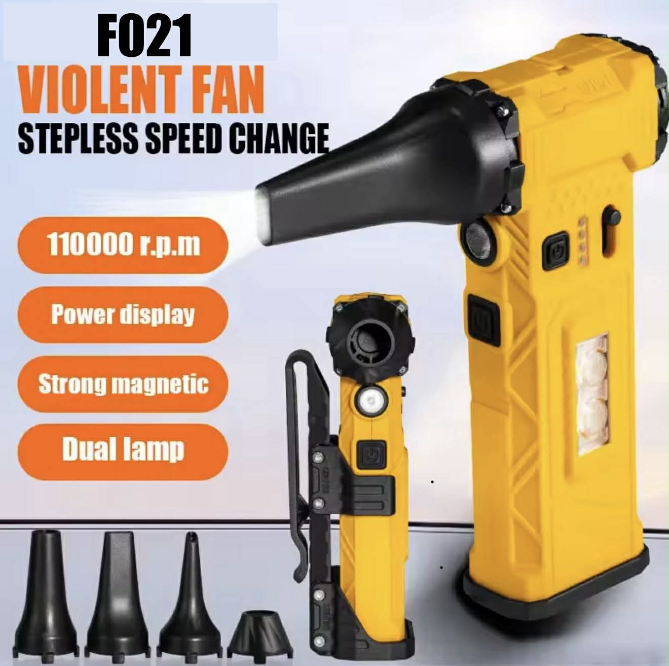 F021 Violent Fan Handheld Magnet W/Tactical Belt Clip & 4 Nozzle