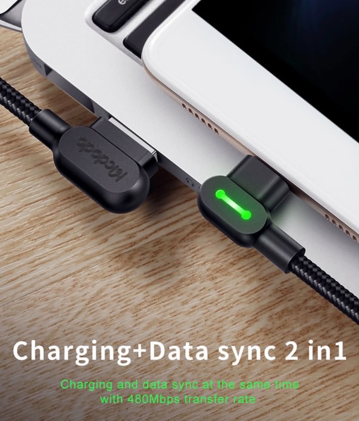 2PK Mcdodo CA-5772 USB A to Micro-USB 90° Charging & Data Transfer Cable W/Lights
